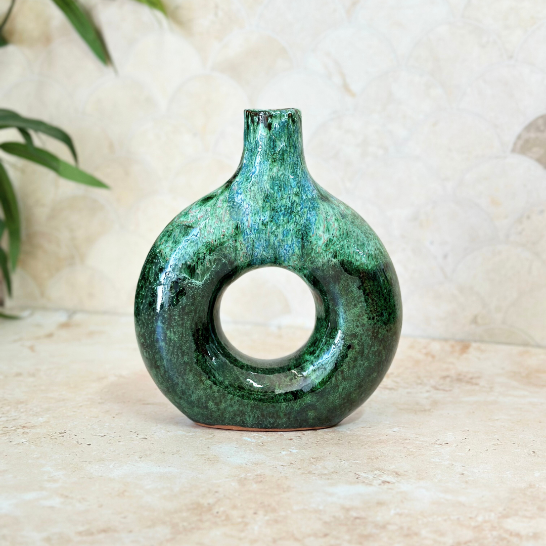 Vase artisanal Tafoukt vernis petit allongé