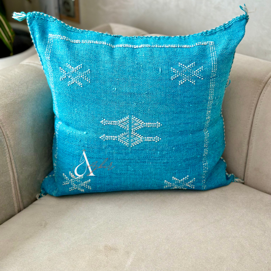 Housse de coussin artisanale Sabra (soie de cactus) Turquoise