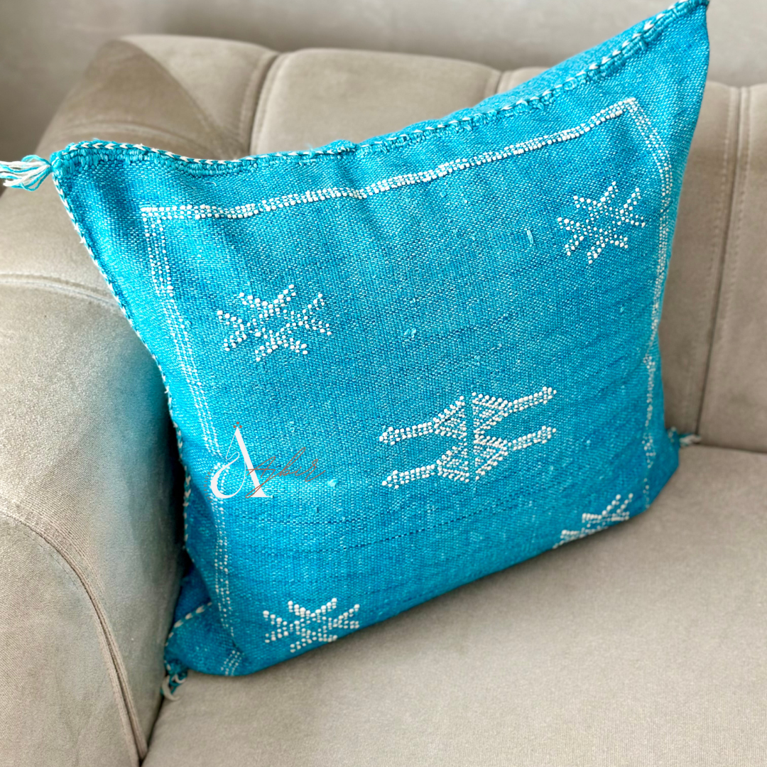 Housse de coussin artisanale Sabra (soie de cactus) Turquoise