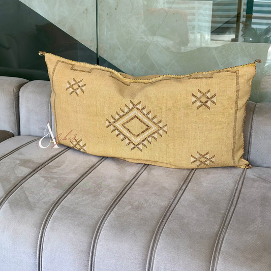 Grande housse de coussin artisanale Sabra (soie de cactus) jaune