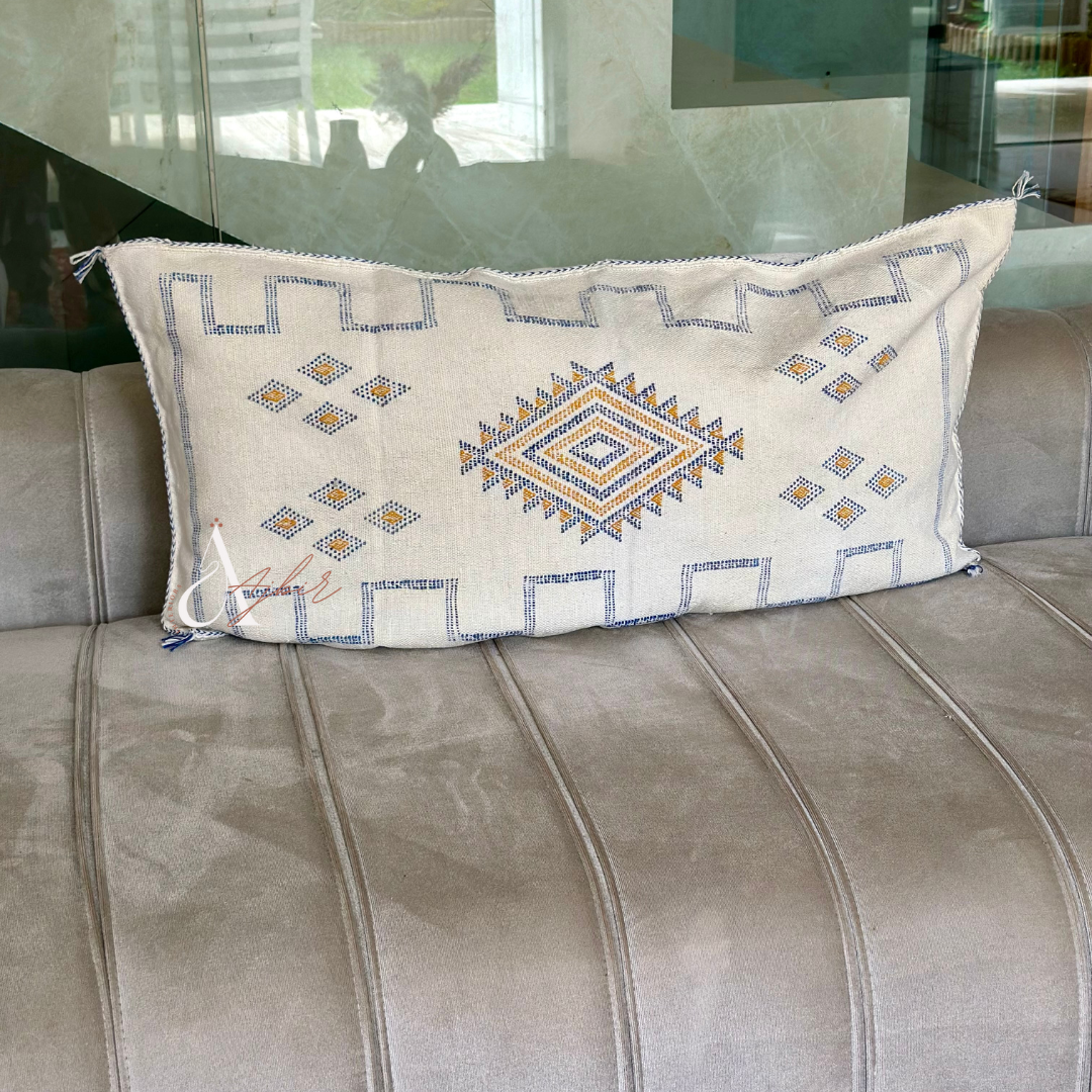 Grande housse de coussin artisanale Sabra (soie de cactus) blanc 2