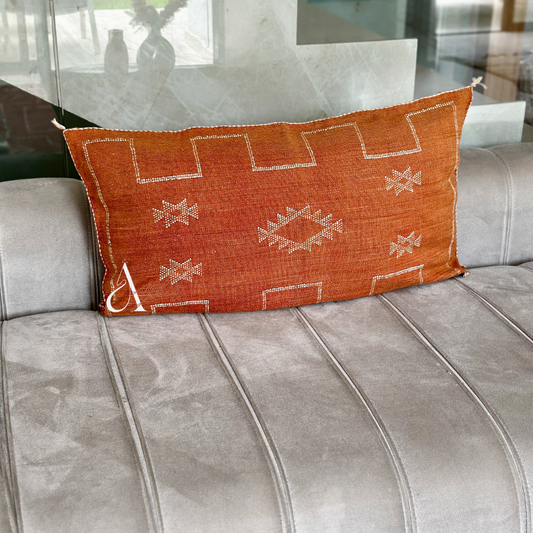 Grande housse de coussin artisanale Sabra (soie de cactus) terracota