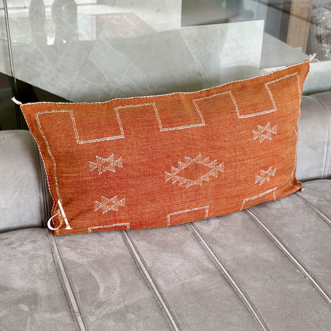 Grande housse de coussin artisanale Sabra (soie de cactus) terracota