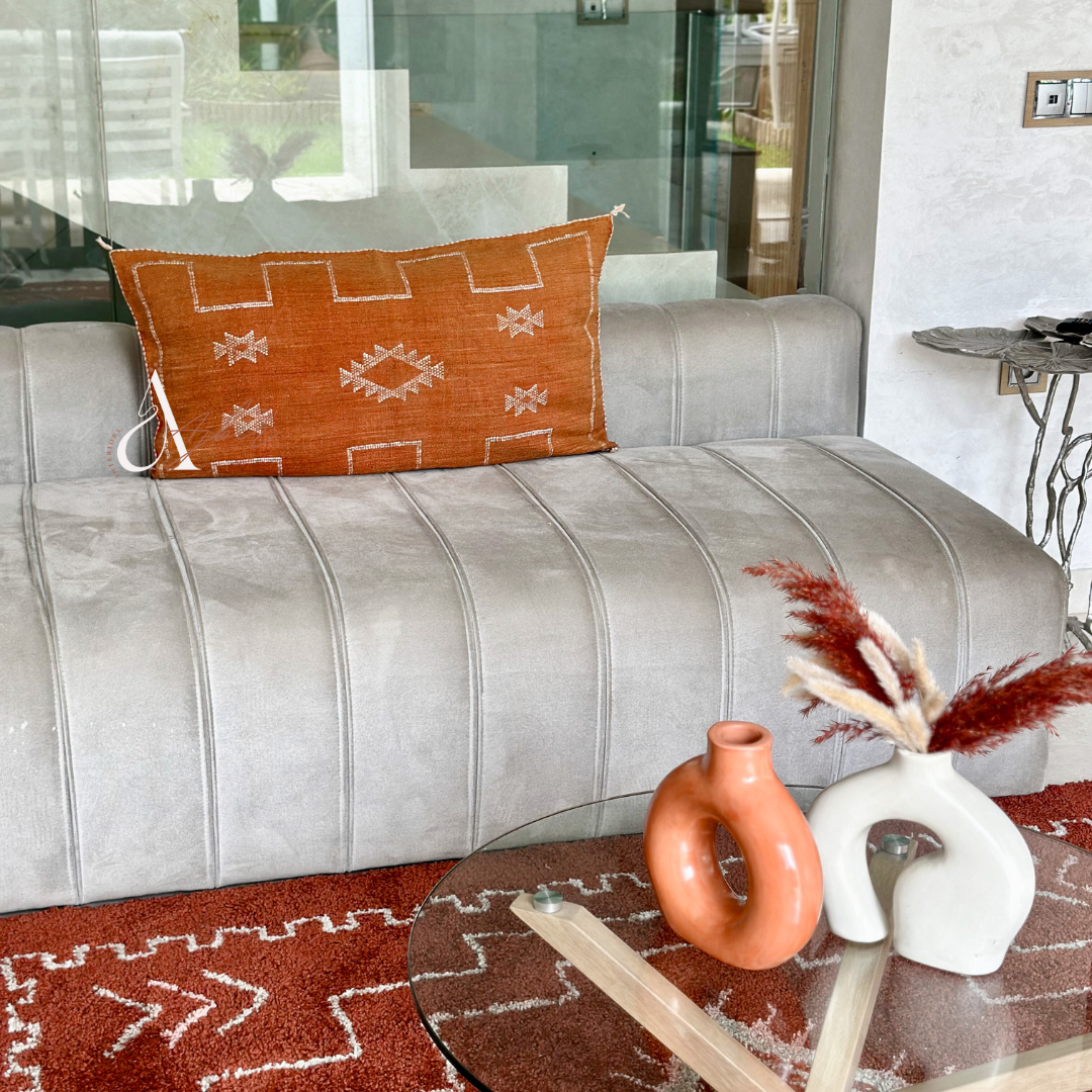 Grande housse de coussin artisanale Sabra (soie de cactus) terracota