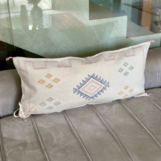 Grande housse de coussin artisanale Sabra (soie de cactus) blanc