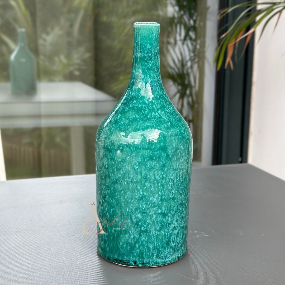 Vase bouteille turquoise