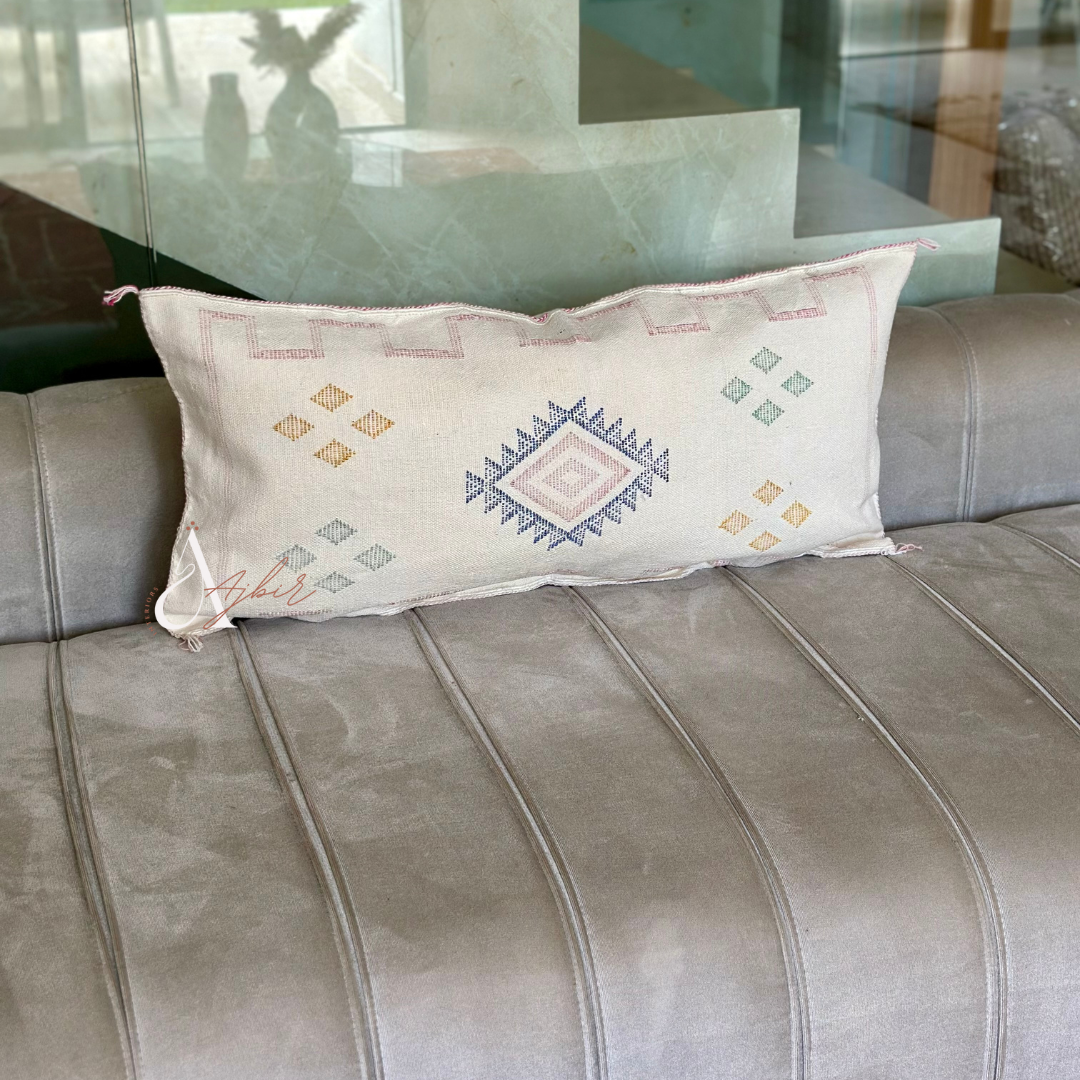 Grande housse de coussin artisanale Sabra (soie de cactus) blanc