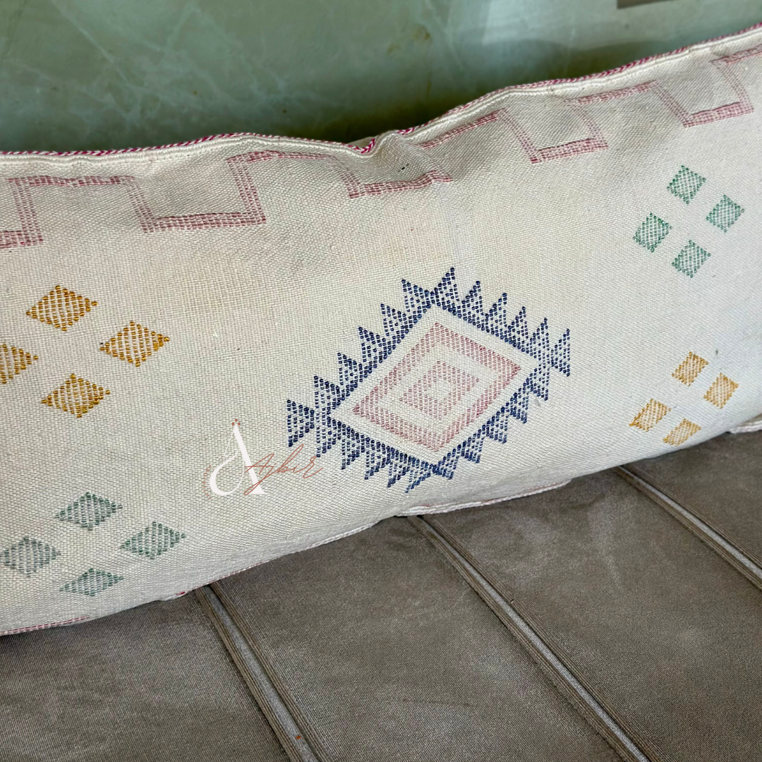 Grande housse de coussin artisanale Sabra (soie de cactus) blanc