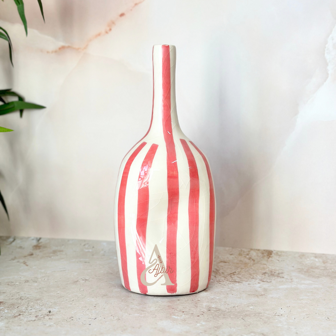 Vase bouteille rayé rose