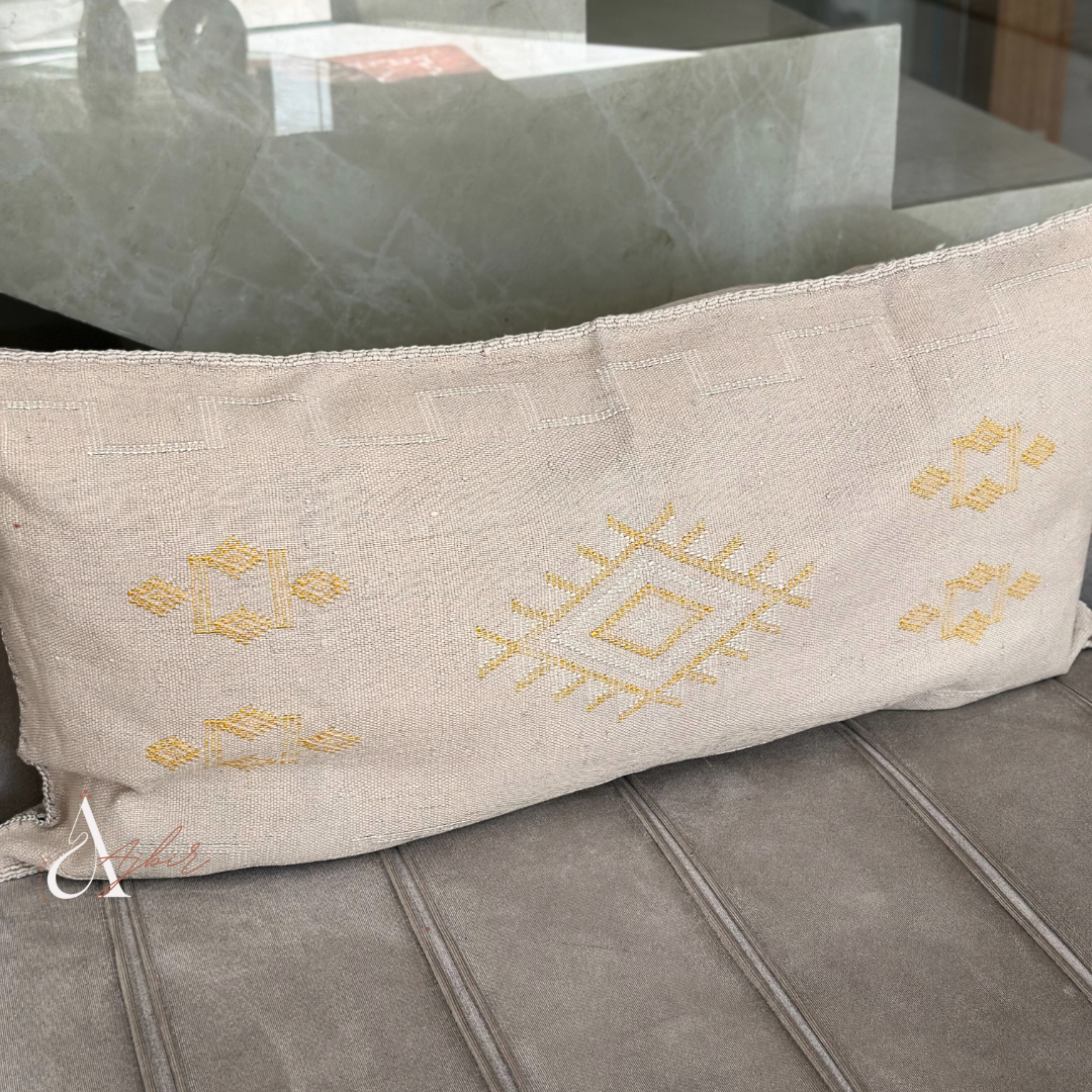Grande housse de coussin artisanale Sabra (soie de cactus) crème