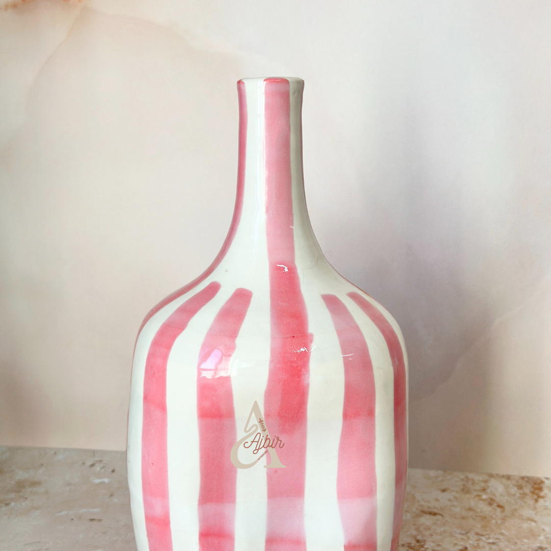 Vase bouteille rayé rose
