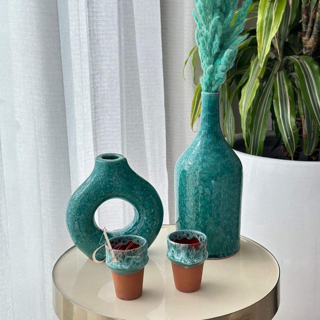 Vase bouteille turquoise