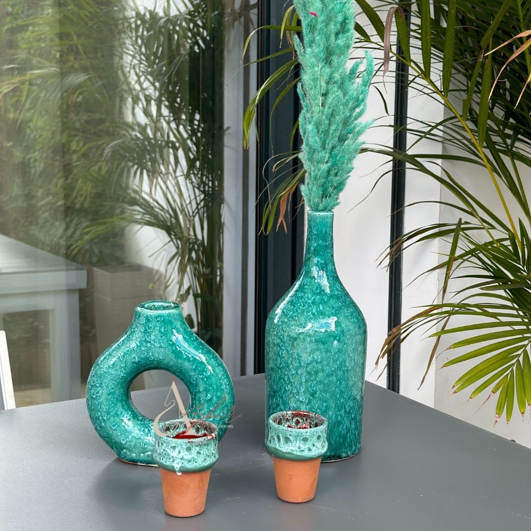 Vase bouteille turquoise