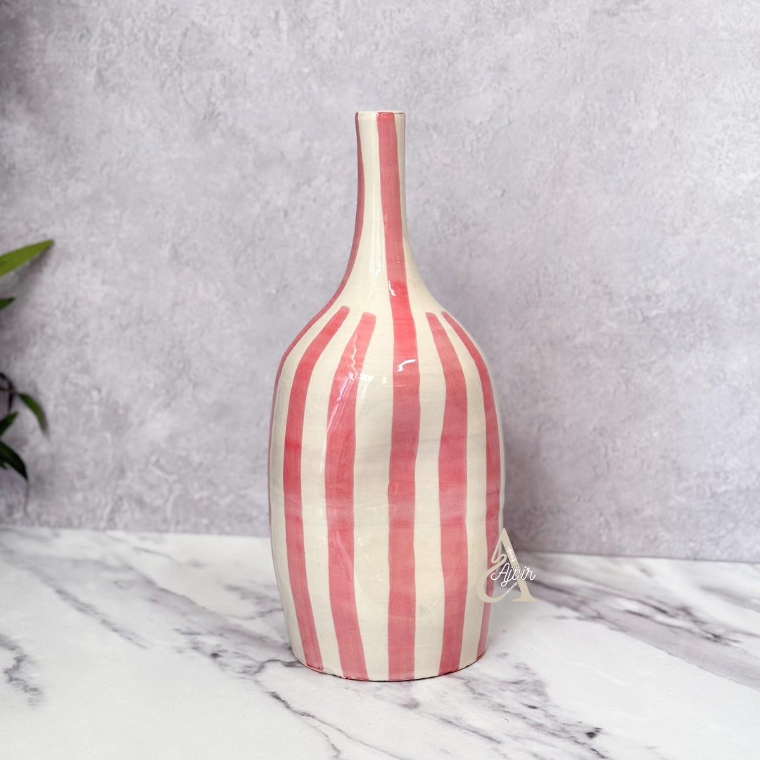 Vase bouteille rayé rose