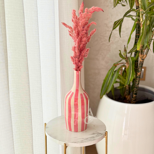 Vase bouteille rayé rose