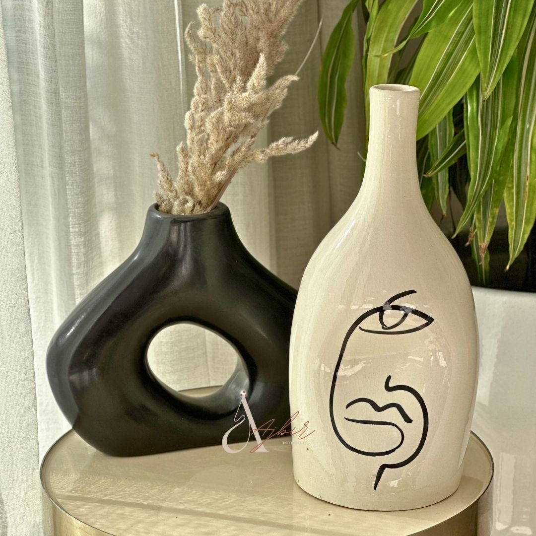 Vase bouteille Oudm - Visage abstrait noir