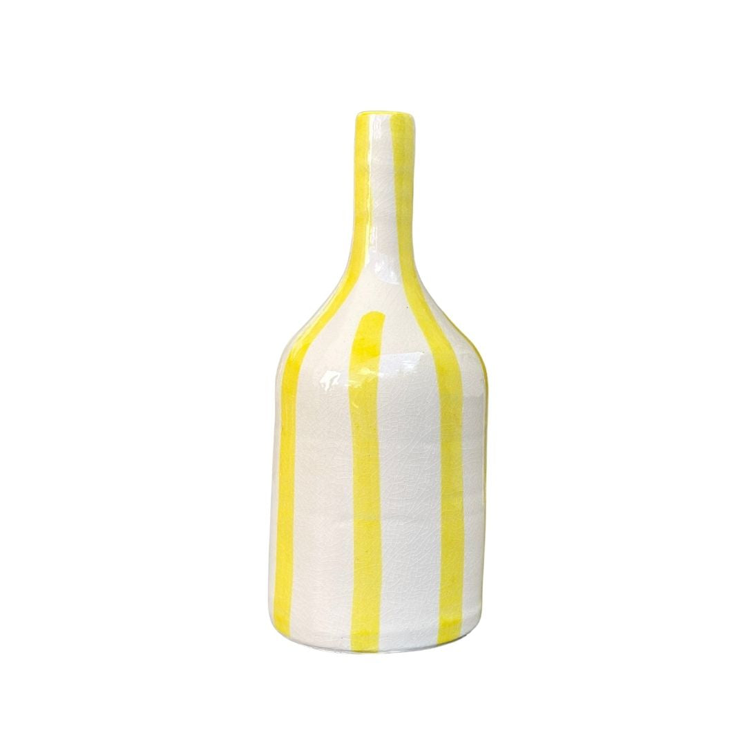 Vase bouteille jaune rayé