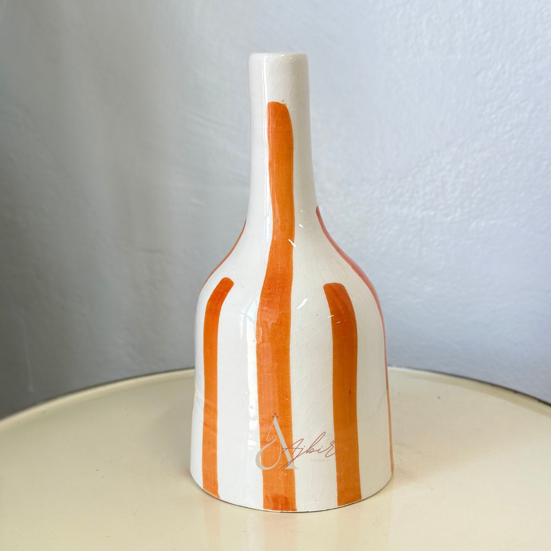 Vase bouteille orange rayé