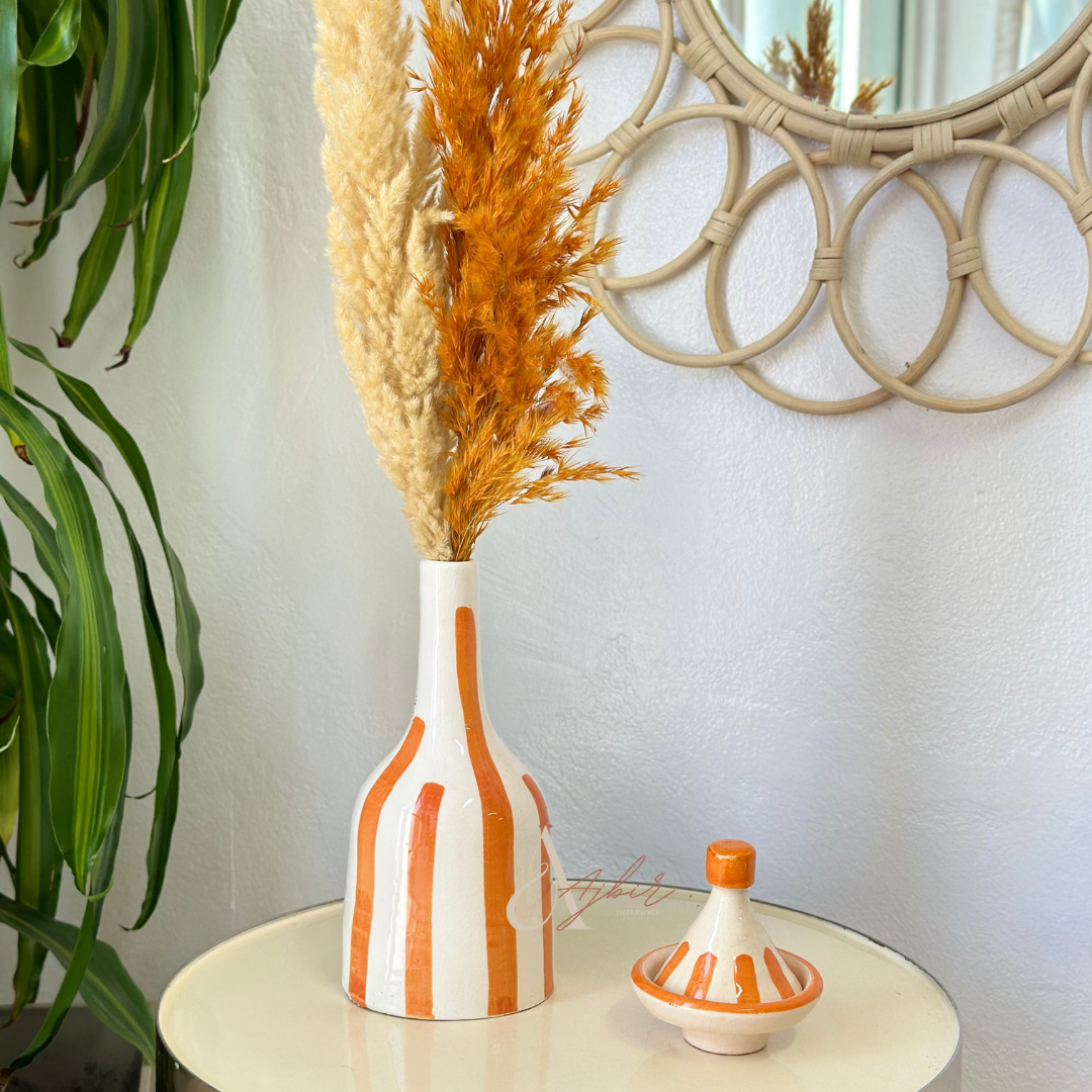 Vase bouteille orange rayé