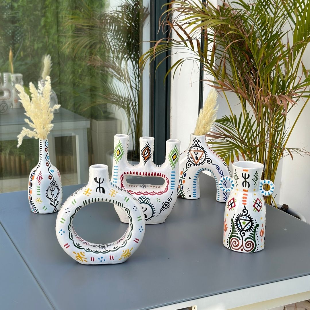 Vase artisanal bouteille amazigh Anaroze