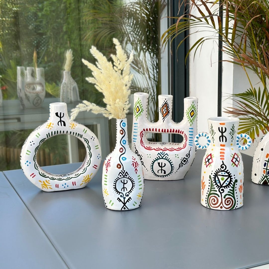 Vase artisanal bouteille amazigh Anaroze