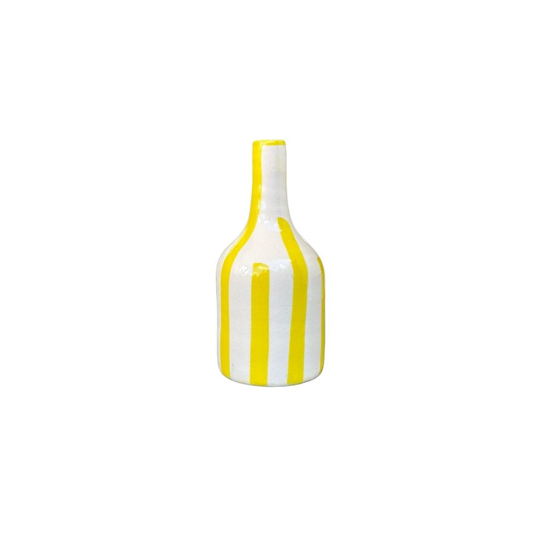 Vase bouteille jaune rayé
