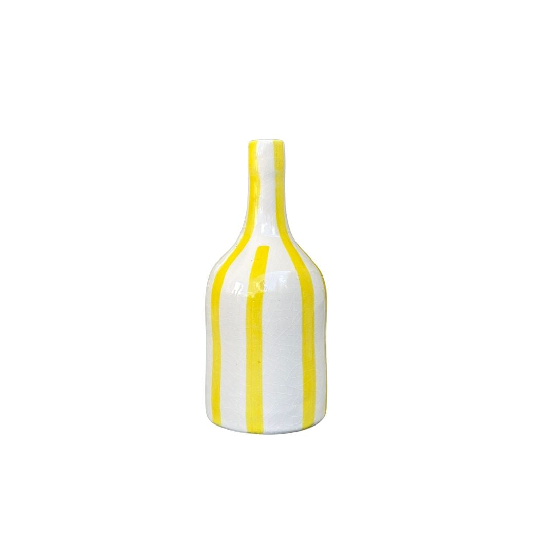 Vase bouteille jaune rayé
