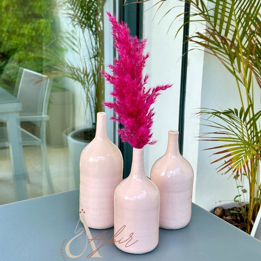 Vase artisanal bouteille moyen rose bébé