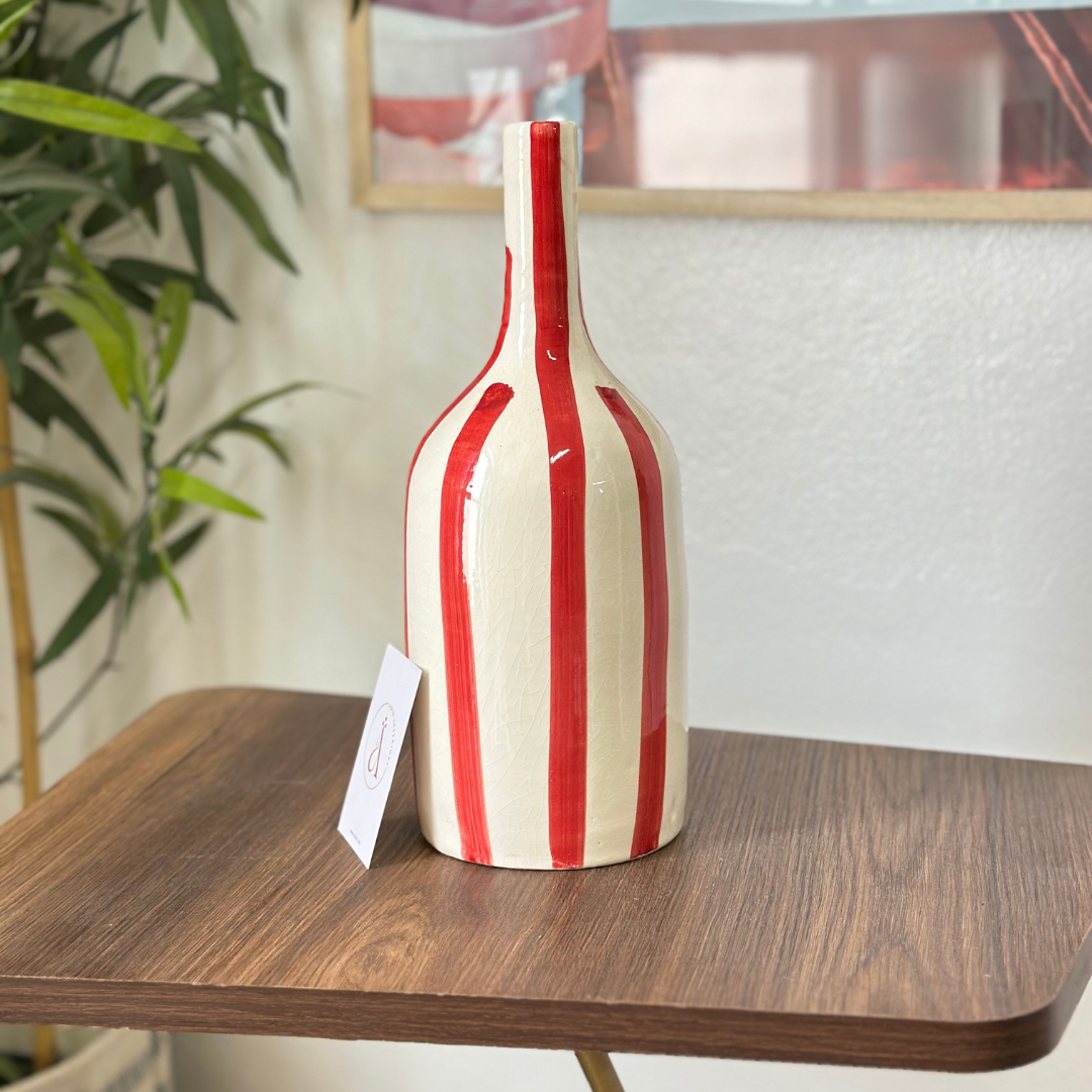 Vase bouteille rouge rayé